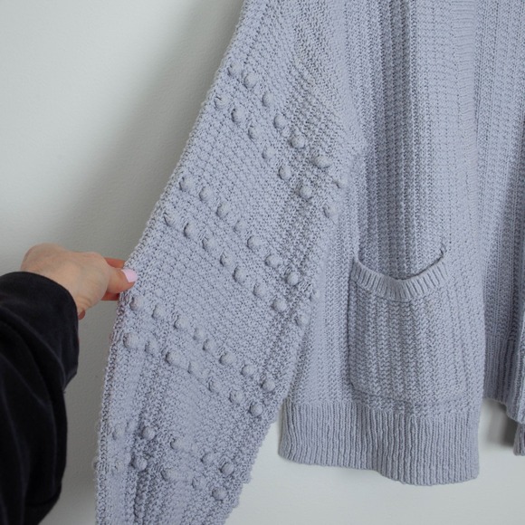 Madewell Gray Pom Pom Sleeve Open Front Cardigan Sweater Womens Size M Chunky - Picture 4 of 9